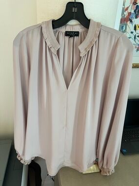 Current Air Dusty Blush Ruffled-Neck Long Sleeve Blouse